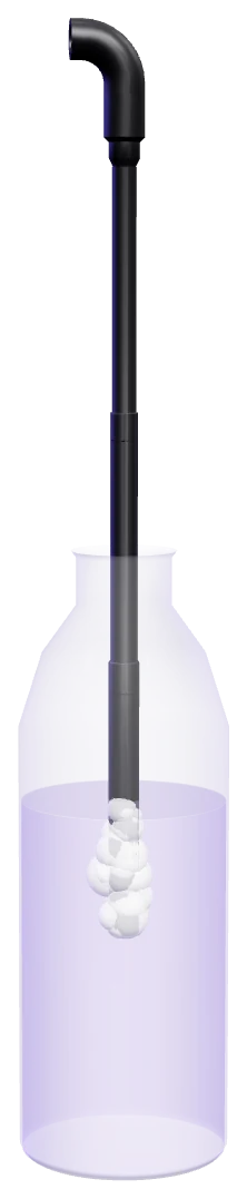 Resono Pro v2 set up for water bubbling: the Multi-Purpose Angle on top, the extended Resono down into a bottle of water, bubbling